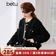 betu百圖女裝冬季新款短外套圓領(lǐng)復(fù)古時(shí)尚外套長(zhǎng)袖短外套女2211T84 黑色 S