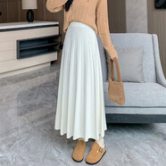 JPUZ韓系秋冬長(cháng)裙2025新款紋理高腰顯瘦軟糯針織半身裙中長(cháng)款毛線(xiàn)裙子 白色 均碼