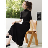 沫晗依美好看顯瘦長(cháng)裙2025秋季新款韓系氣質(zhì)通勤半高領(lǐng)中袖連衣裙