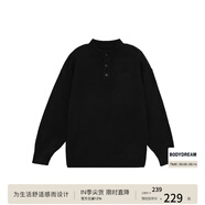 BODYDREAM亨利領(lǐng)毛衣男款冬季可機(jī)洗毛線衫慵懶高級(jí)中性風(fēng)針織衫 黑色 （偏大一碼） 2XL