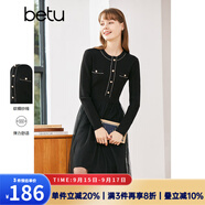 betu百圖女裝秋冬連衣裙小香風(fēng)拼接網(wǎng)紗針織連衣裙收腰修身顯瘦連 黑色 M