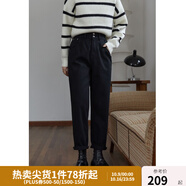 獨束大碼女裝高腰加絨牛仔褲女秋冬新款微胖百搭加厚直筒褲21DS4403 黑色 M