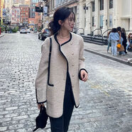 米色小香風(fēng)韓圈呢外套女小個(gè)子2024冬裝新款法式加厚氣質(zhì)夾棉上衣 米杏色夾棉款 S  80-95斤