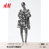 H&M女裝連衣裙2025夏季新款燈籠袖裙衫式寬松a字版型連身裙1289425 白色/黑色花卉 XL 175/116