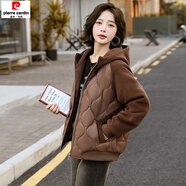 皮爾卡丹（pierre cardin）時(shí)尚撞色寬松大尺碼2025冬上新戶(hù)外加絨加厚保暖棉服棉襖外套女 8886咖啡 M