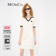 MO&Co.POLO領(lǐng)V領(lǐng)撞色邊短袖連衣裙法式氣質(zhì)設(shè)計(jì)感裙子女摩安珂 米白色 S 160