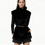 【京東直采】女士冬高領(lǐng)環(huán)保皮草無(wú)袖馬甲百搭氣質(zhì)修身外套 黑色 均碼