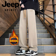 JEEP SPIRIT特大碼胖子潮流帥氣燈芯絨休閑褲男秋冬季加絨加厚直筒寬松闊腿褲 K399【加-絨-款】-卡其 8XL 建議270-300斤