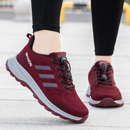 足力健大師老人鞋男25春秋新款輕便舒適透氣網(wǎng)面休閑鞋中老年人健步鞋女 856棗紅女款 42 收藏送襪子