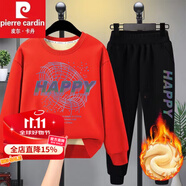 皮爾卡丹（pierre cardin）法國童裝皮爾卡丹品牌3-12歲2022新款男童圓領(lǐng)衛(wèi)衣長褲套裝胖童大