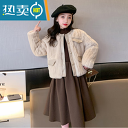 蕉京童裝女童皮草連衣裙套裝2024秋冬季新款女大童加厚馬甲裙子兩件套 裙子(單件裙子) 120 cm