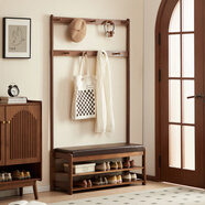 席豪（XIHAO）實(shí)木衣帽架換鞋凳掛衣架一體衣服架可坐式鞋柜門(mén)口穿鞋凳家用鞋凳 中古色雙層升級款100