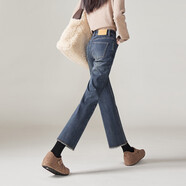 索菲絲爾（SOFSIL）懷舊街潮內里拉毛微喇褲女2025冬季時(shí)尚彈力修身顯瘦喇叭褲 深藍 27