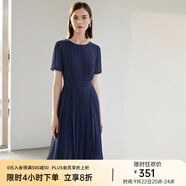 顏域（YANYEE）短袖百褶連衣裙2024夏天新款女裝氣質(zhì)女神范收腰顯瘦氣質(zhì)a字裙 深藍(lán) M/38
