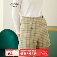 Olrain歐芮兒女裝高腰休閑格子短褲女修身顯瘦寬松百搭闊腿褲 格子 M