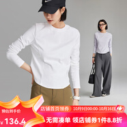 雲(yún)上生活【春日面膜t】解構(gòu)顯瘦短款多色圓領(lǐng)打底衫T恤上衣2025秋T9130X 星白色-32支法式棉氨螺紋 M （建議100-115斤左右）