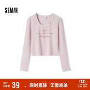 森馬長(cháng)袖T恤女短款蝴蝶結字母春秋溫柔蕾絲緊身上衣107624101001