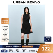 UR2025春季新款女摩登氣質(zhì)褶皺收腰顯瘦無袖連衣裙UYY750030 黑色 M