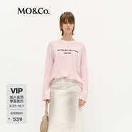 MO&Co.棉麻T恤春含亞麻水墨印花繡花MBE1TEE008淡人穿搭 淡粉色 S 160