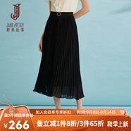 經(jīng)典故事（JANE STORY）2025年設(shè)計(jì)感壓褶半身裙女夏季新款溫柔風(fēng)雪紡裙高腰百搭大擺裙 黑色 L