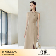 顏域2024新款氣質職業(yè)單排扣正裝連衣裙女春款無袖修身時尚一步裙 卡其 XXL/44