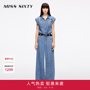 MISS SIXTY2025春季新款牛仔連體褲女復(fù)古工裝一體式連衣褲 中藍(lán) L