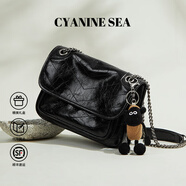 海青藍 CYANINE SEA輕奢包包女包2025年斜挎包女士單肩鏈條郵差包生日禮物送女友老婆 子夜黑色 精美禮盒裝