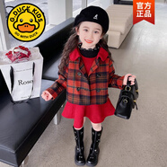 G.duck小黃鴨女童秋冬裝小香風(fēng)套裝洋氣兒童裝女寶寶呢子連衣裙兩件套 紅色 90(身高80-90cm年齡2-3歲)