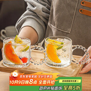 青蘋果無鉛玻璃茶杯加厚雕花把杯水杯飲料杯高顏值復(fù)古雕花杯六只