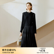顏域黑色連衣裙春冬季女裝2025年新款顯瘦連身裙針織假兩件百褶裙 黑色1（加厚） XL/42