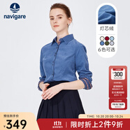 Navigare意大利小帆船燈芯絨襯衫女秋冬純棉長袖襯衣時尚通勤開衫 暗珠寶藍 XL