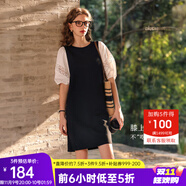 Olrain歐芮兒夏季女裝直筒名媛風(fēng)撞色蕾絲拼接連衣裙 黑白色 XL