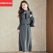 Sweet basil新年羊毛衫氣質(zhì)過(guò)年配大衣高檔顯瘦聚熱氣質(zhì)女毛衣裙 灰色【兩件套】 M   【90-105斤】