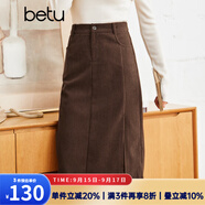 betu百圖女裝2022秋冬新款半身裙燈芯絨半身裙秋冬女高腰顯瘦百搭開(kāi)叉a字裙半身裙女2210T55 咖啡色 M