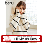 betu百圖女裝冬季毛衣小半高領(lǐng)條紋長袖慵懶風(fēng)毛衣2211T40 米白 M