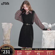 妖精的口袋假兩件襯衫拼接針織連衣裙女2025年秋季新款miu系長裙 紅格紋黑色 M