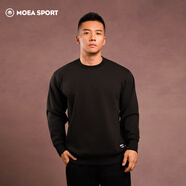 墨立方（MOEA）加絨加厚運動(dòng)衛衣男款純色套頭上衣長(cháng)袖T恤寬松圓領(lǐng)打底衫 黑色 M