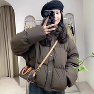 莫代爾免洗PU皮立領(lǐng)棉服女冬季2025年新款短款寬松加厚防風(fēng)休閑外套女 咖啡色 L 125-140斤左右