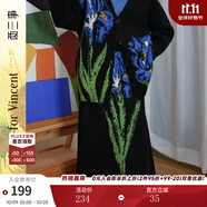 兩三事梵高文藝 云端畫語 2025春季新款向日葵荷葉邊裙擺針織半身裙 黑色 S