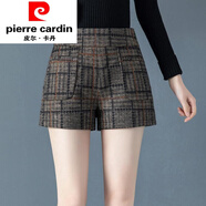 皮爾卡丹（pierre cardin）毛呢格子短褲女秋冬季高腰外穿洋氣2025新款修身顯瘦打底靴褲休閑 格子 M 95/105斤