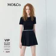MO&Co.閃鉆標語正肩修身彈力百搭T恤黑色白色美式復(fù)古時尚上衣上裝 黑色-第1批 建議和客服確認尺碼哦 XS 155 建議和客服確認尺碼哦