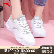 安踏女鞋易彎折跑鞋軟底秋季皮網(wǎng)緩震耐磨休閑運動鞋防滑旅游鞋跑鞋 【皮面】安踏白/淡灰5515-4 37.5 （女6.5）