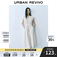 UR2025春季新款女裝簡(jiǎn)約V領(lǐng)打攬收腰無(wú)袖連衣裙UYY750004 本白 (袖口偏大) L
