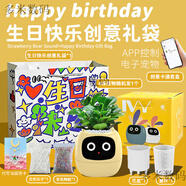 LVy情緒智能植物萌寵智能機(jī)器人花盆栽桌搭潮玩擺件生日禮物 檸檬黃智能花盆生日快樂禮物套裝 代寫油畫風(fēng)格賀卡