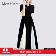 MeetMetro瑪依爾新中式連衣裙女2025夏新款復(fù)古改良旗袍撞色國風(fēng)A字裙 拼色 M
