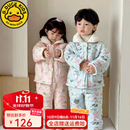 G.DUCKIDS夾棉加厚兒童睡衣韓冬中小童三層加棉家居服寶寶加厚卡通保暖睡衣 藍(lán)格子熊貓一套 80