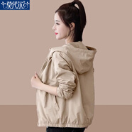 莫代爾春秋時(shí)尚百搭短外套女2025新款純色連帽上衣開(kāi)衫休閑百搭夾克 卡其色 2XL 120-138斤
