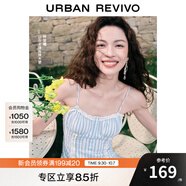 UR【鐘楚曦同款】2025夏季新款女裝波嬉風(fēng)蕾絲條連衣裙UYL750037 藍(lán)色條紋 L
