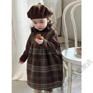 姒漾童裝2025秋裝女童連衣裙套裝兒童洋氣長(cháng)袖上衣復古格子背心裙保暖 咖色打底衫+格子背心裙 【兩件套】 80