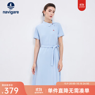 Navigare意大利小帆船女士連衣裙25夏季休閑百搭裙子不對稱翻領(lǐng)通勤中長裙 冰水藍 M